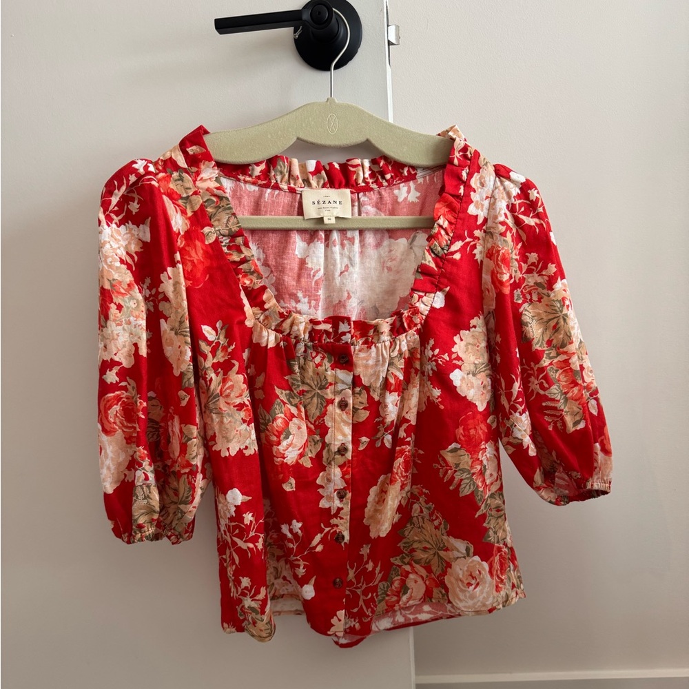 Sezane Kellia Shirt Floral Rouge - Size 4